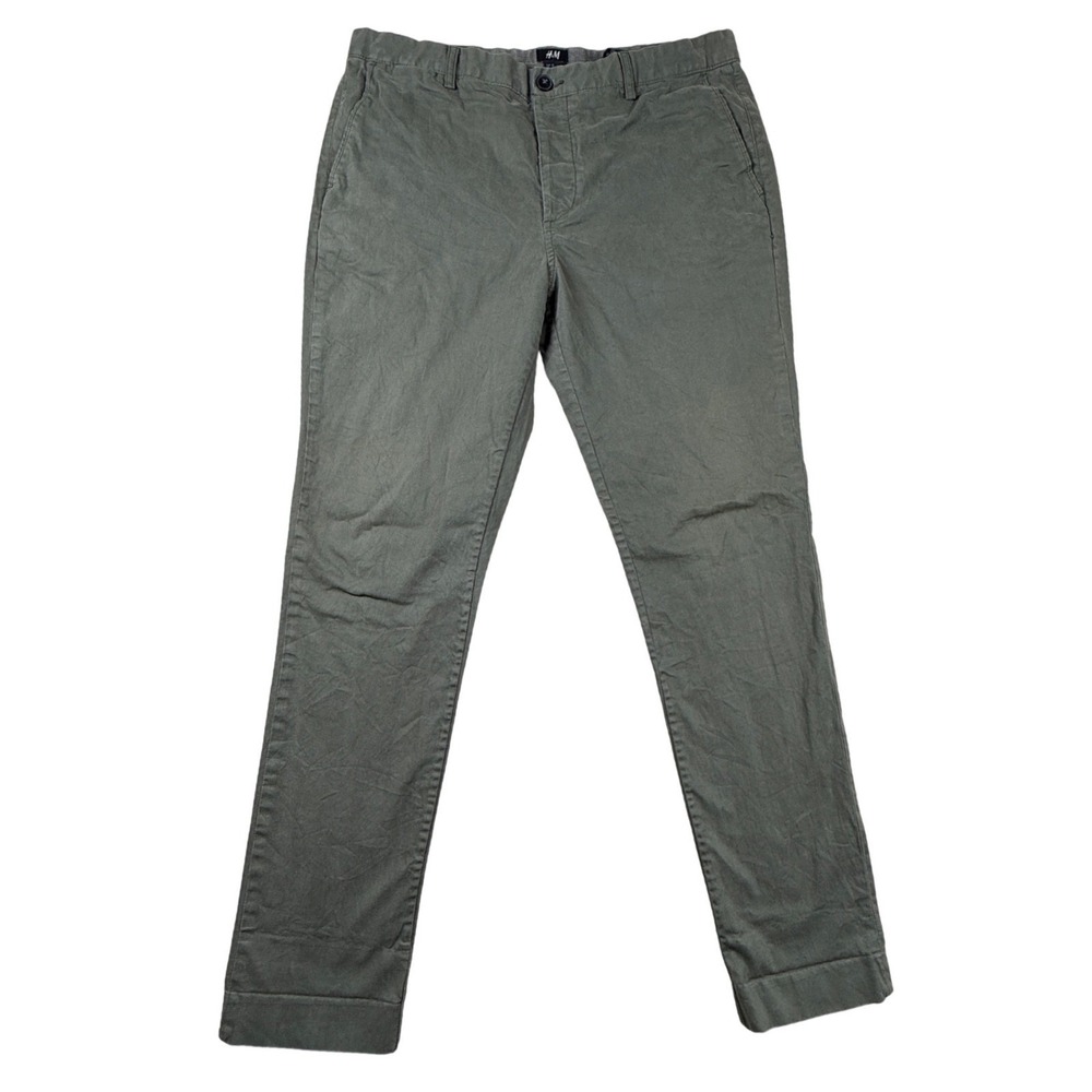 HM Mens Slim Fit Chinos Olive Green Stretch Cotton Trousers 36R 0242340 2